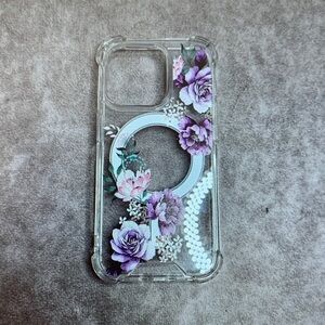 Elegant Clear Phone Case with Purple Floral Design
